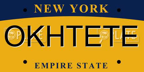 OKHTETE New York License Plate