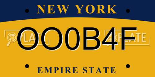 OO0B4F New York License Plate