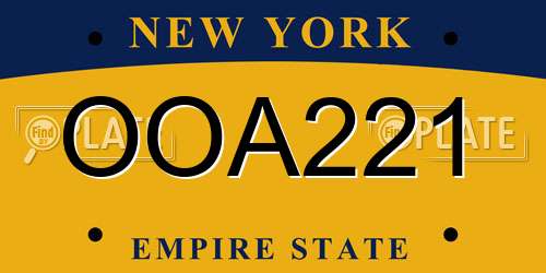 OOA221 New York License Plate