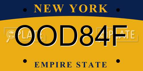 OOD84F New York License Plate