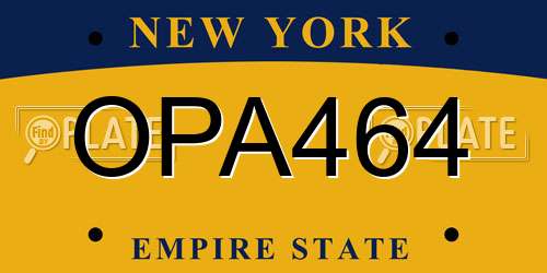 OPA464 New York License Plate