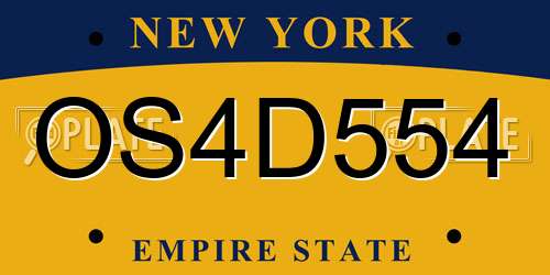 OS4D554 New York License Plate
