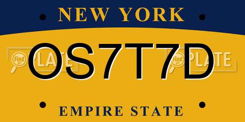 OS7T7D New York License Plate