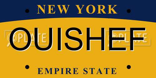 OUISHEF New York License Plate