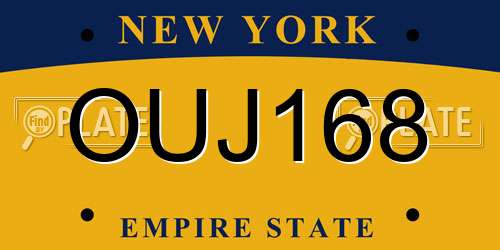 OUJ168 New York License Plate
