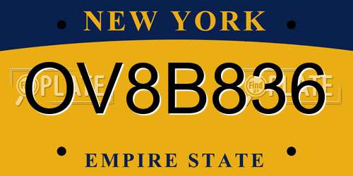 OV8B836 New York License Plate