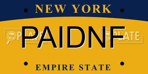 PAIDNF New York License Plate