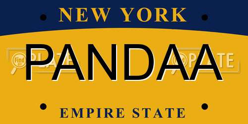 PANDAA New York License Plate