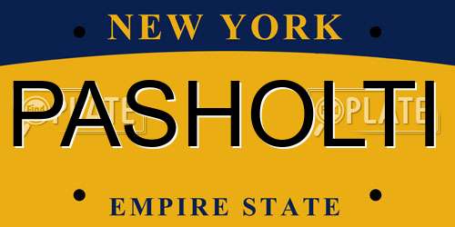 PASHOLTI New York License Plate