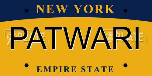 PATWARI New York License Plate