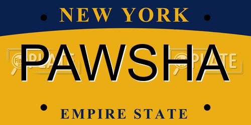 PAWSHA New York License Plate