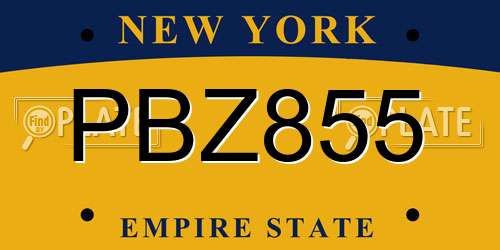 PBZ855 New York License Plate