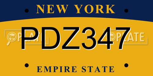 PDZ347 New York License Plate