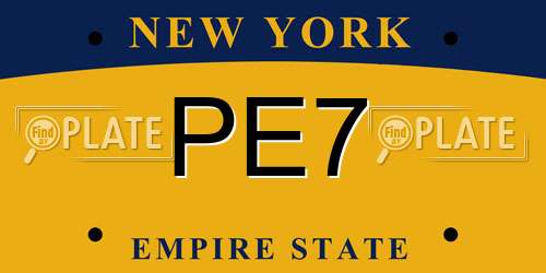 PE7 New York License Plate
