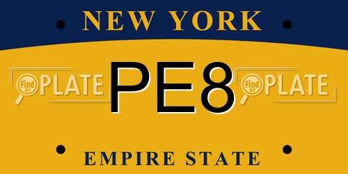 PE8 New York License Plate