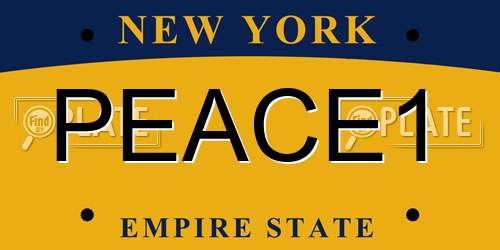 PEACE1 New York License Plate