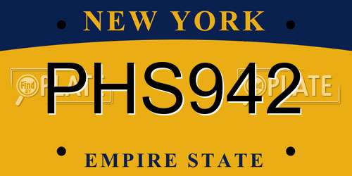 PHS942 New York License Plate