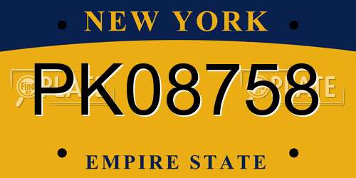 PK08758 New York License Plate