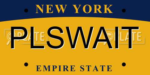 PLSWAIT New York License Plate