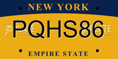 PQHS86 New York License Plate