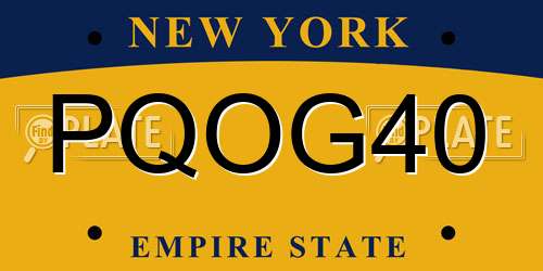 PQOG40 New York License Plate