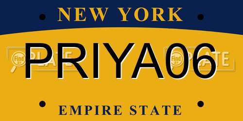 PRIYA06 New York License Plate