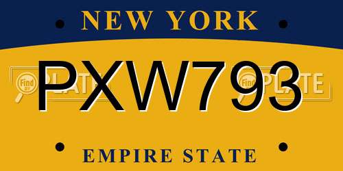 PXW793 New York License Plate