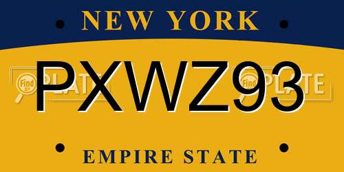 PXWZ93 New York License Plate