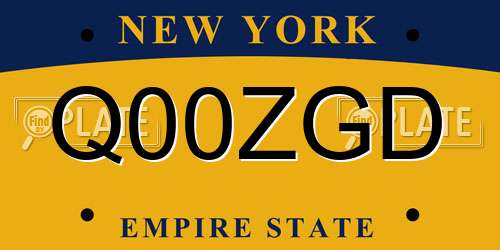 Q00ZGD New York License Plate