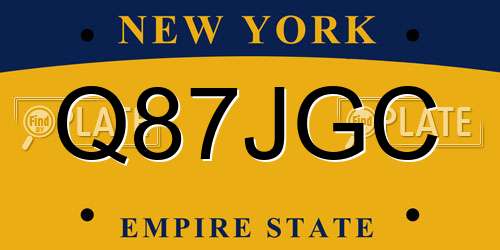 Q87JGC New York License Plate