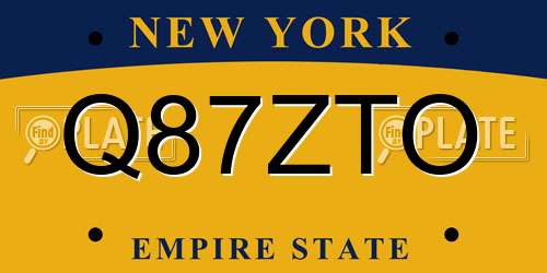 Q87ZTO New York License Plate