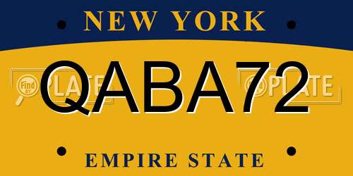 QABA72 New York License Plate