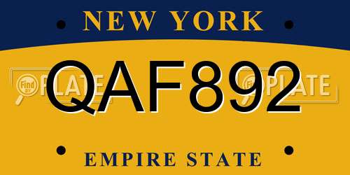 QAF892 New York License Plate