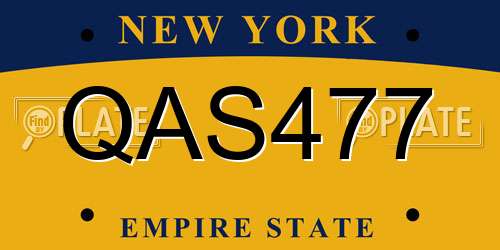 QAS477 New York License Plate