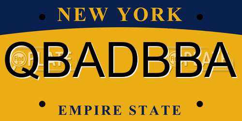 QBADBBA New York License Plate
