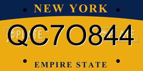 QC7O844 New York License Plate