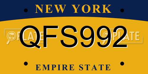 QFS992 New York License Plate