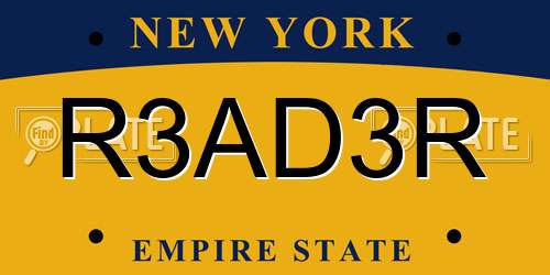 R3AD3R New York License Plate