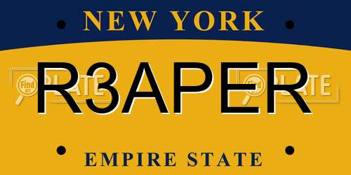 R3APER New York License Plate