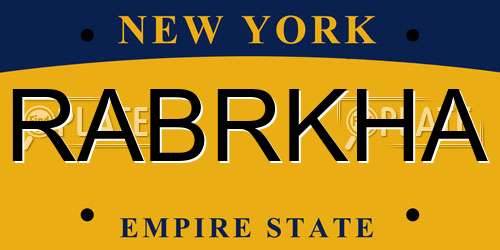 RABRKHA New York License Plate
