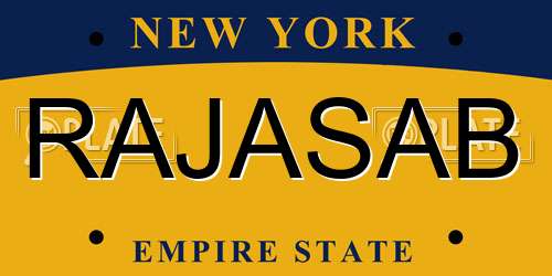 RAJASAB New York License Plate