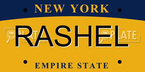 RASHEL New York License Plate