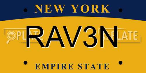 RAV3N New York License Plate