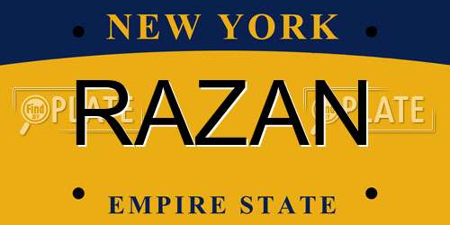 RAZAN New York License Plate