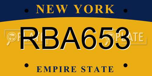 RBA653 New York License Plate