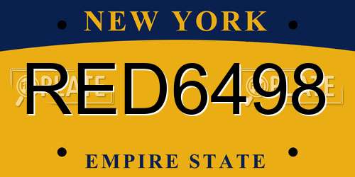 RED6498 New York License Plate
