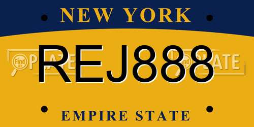 REJ888 New York License Plate