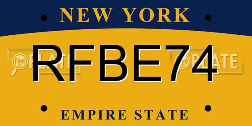 RFBE74 New York License Plate