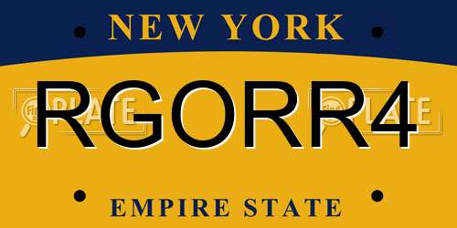 RGORR4 New York License Plate