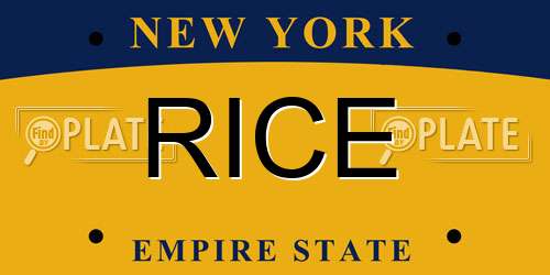 RICE New York License Plate